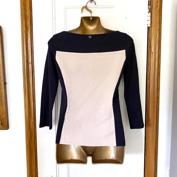 Max Mara Weekend Casual Jersey | Women's Navy & Beige Long Sleeve Shirt - Picture 6 of 12